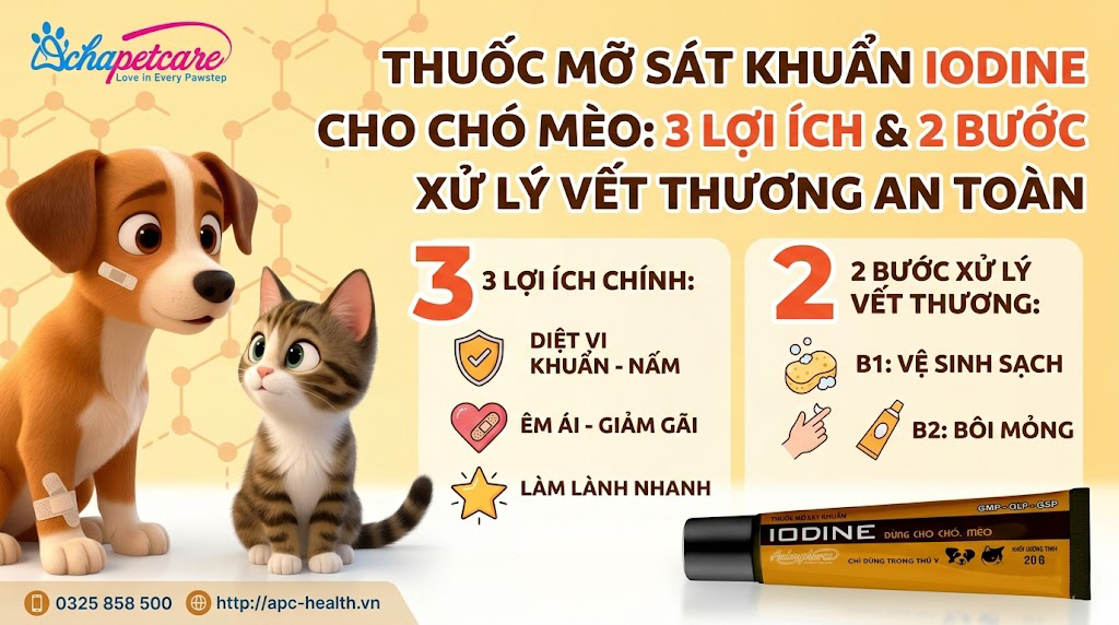 Thuốc Mỡ Sát Khuẩn IODINE Cho Chó Mèo: 3 Lợi Ích & 2 Bước Xử Lý Vết Thương An Toàn Thuốc mỡ sát khuẩn IODINE cho chó mèo