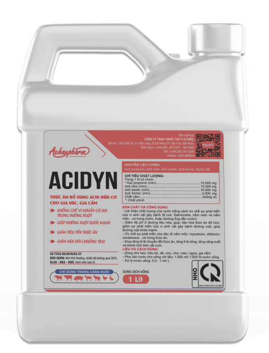 ACIDYN - Bổ sung axit hữu cơ giúp giảm mùi hôi chuồng trại, hỗ trợ tiêu hóa cho heo, trâu, bò, dê, cừu, gia cầm
