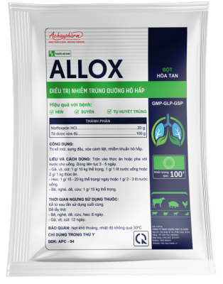 ALLOX 100G – Điều trị hen – Suyễn – Tụ huyết trùng điều trị: viêm ruột-tiêu chảy, hen khẹc, tụ huyết trùng