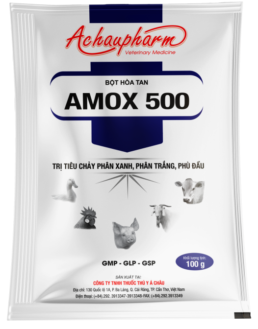 AMOX 500 - Điều trị hen gà, khẹc vịt, suyễn lợn tiêu chảy phân xanh, phân trắng viêm ruột hoại tử phòng bệnh: sử