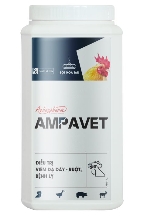 AMPAVET 1 KG LON VUONG - Điều trị viêm dạ dày - Ruột, bệnh lỵ điều trị cầu trùng điều trị viêm phổi, tiêu chảy, tụ