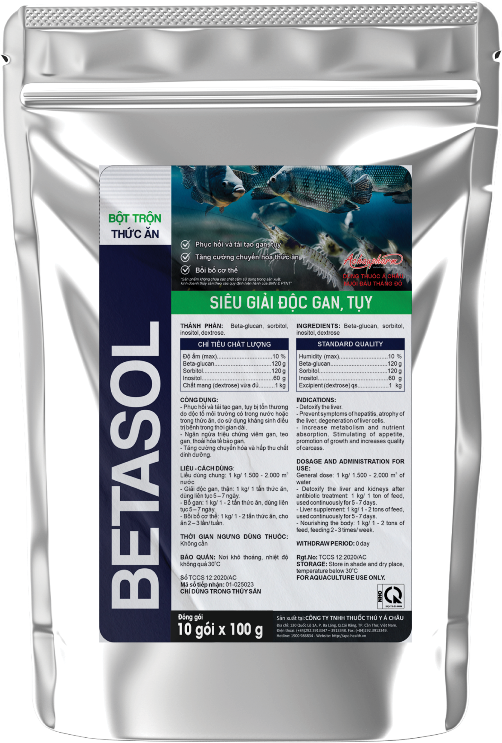 BETASOL - Bổ trợ gan, hỗ trợ giải độc gan tụy trên tôm cá, phòng và điều trị các trường hợp vàng gan, hoại tử gan
