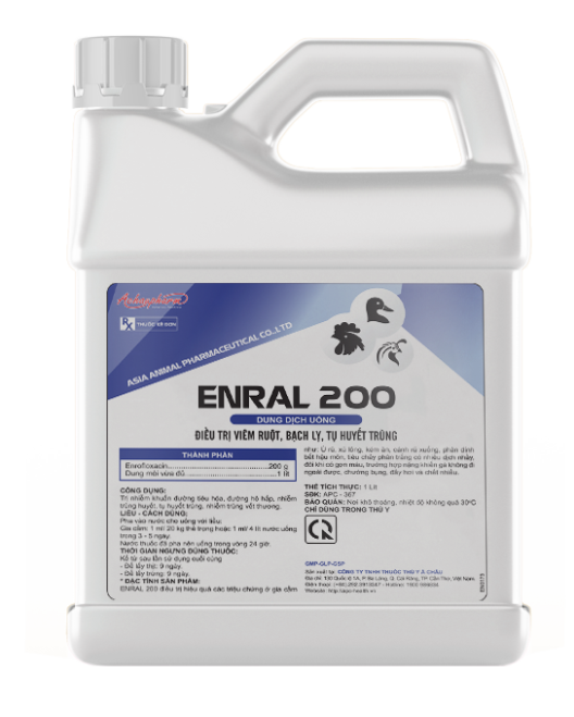 ENRAL 200 100ML - Điều trị viêm ruột, bạch lỵ, tụ huyết trùng trên gia cầm
