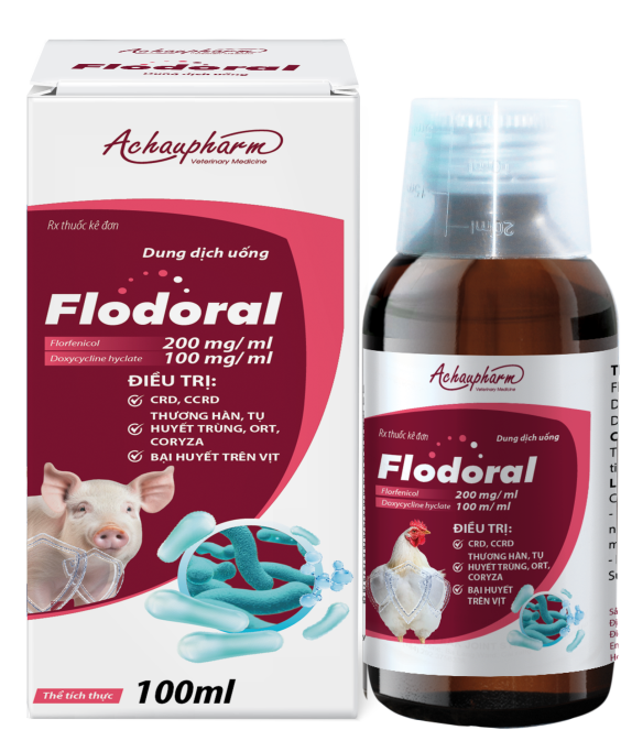 FLODORAL 100ML - Điều trị thương hàn, tụ huyết trùng, CRD trên gia cầm và heo