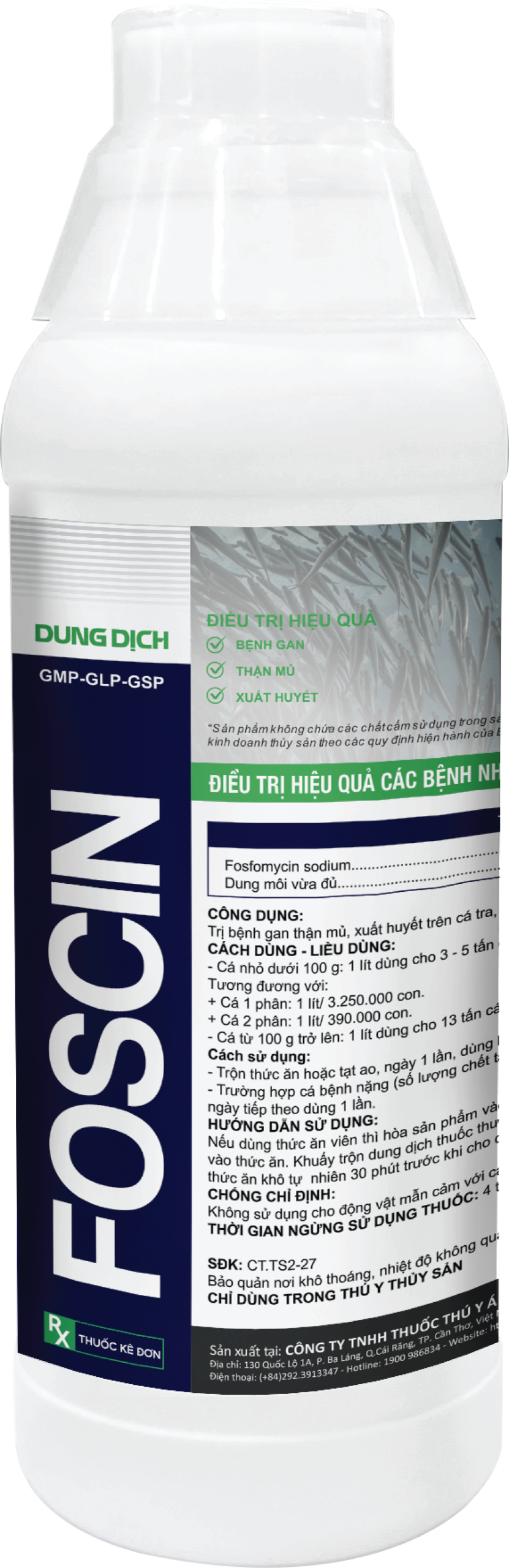 FOSCIN - Kháng sinh đặc trị các bệnh nhiễm khuẩn trên tôm cá, đặc biệt là gan tụy cấp tính (EMS/AHPND), phát sáng