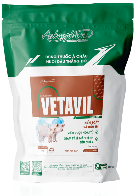 VETAVIL - Kháng sinh kiểm soát, điều trị viêm ruột hoại tử, giảm tỷ lệ mắc bệnh tiêu chảy cho gà thịt và heo