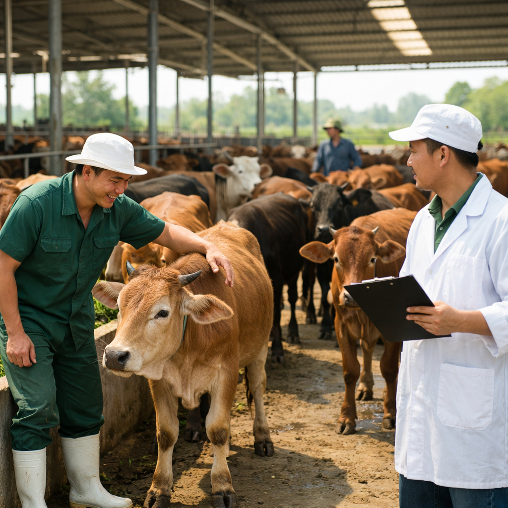 Kiểm tra triệu chứng lâm sàng cần dùng thuốc trị giun sán cho trâu bò dê trên đàn gia súc